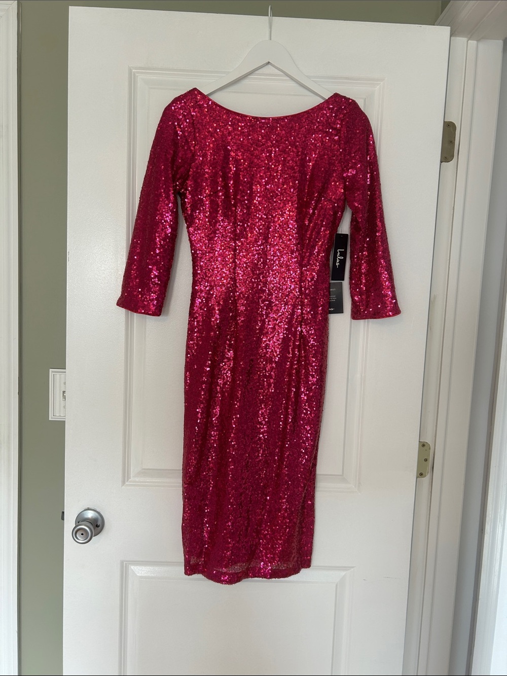 Lulu's Fuchsia Sequin Boatneck Midi Dress